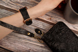 Black Flower Apple Watch Band 42-44-45 mm, 38-40-41 mm, Leather Watch Band, iWatch band, Apple Watch Leather Band, Series 1 2 3 4 5 6 7 8 SE
