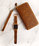 Brown Flower Apple Watch Band 42-44-45 mm, 38-40-41 mm, Leather Watch Band, iWatch band, Apple Watch Leather Band, Series 1 2 3 4 5 6 7 8 SE