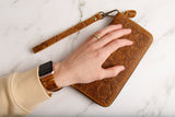 Womens wallet, Leather wallet, Zipper Wallet, Wristlet Wallet | Flower Wallet | BROWN