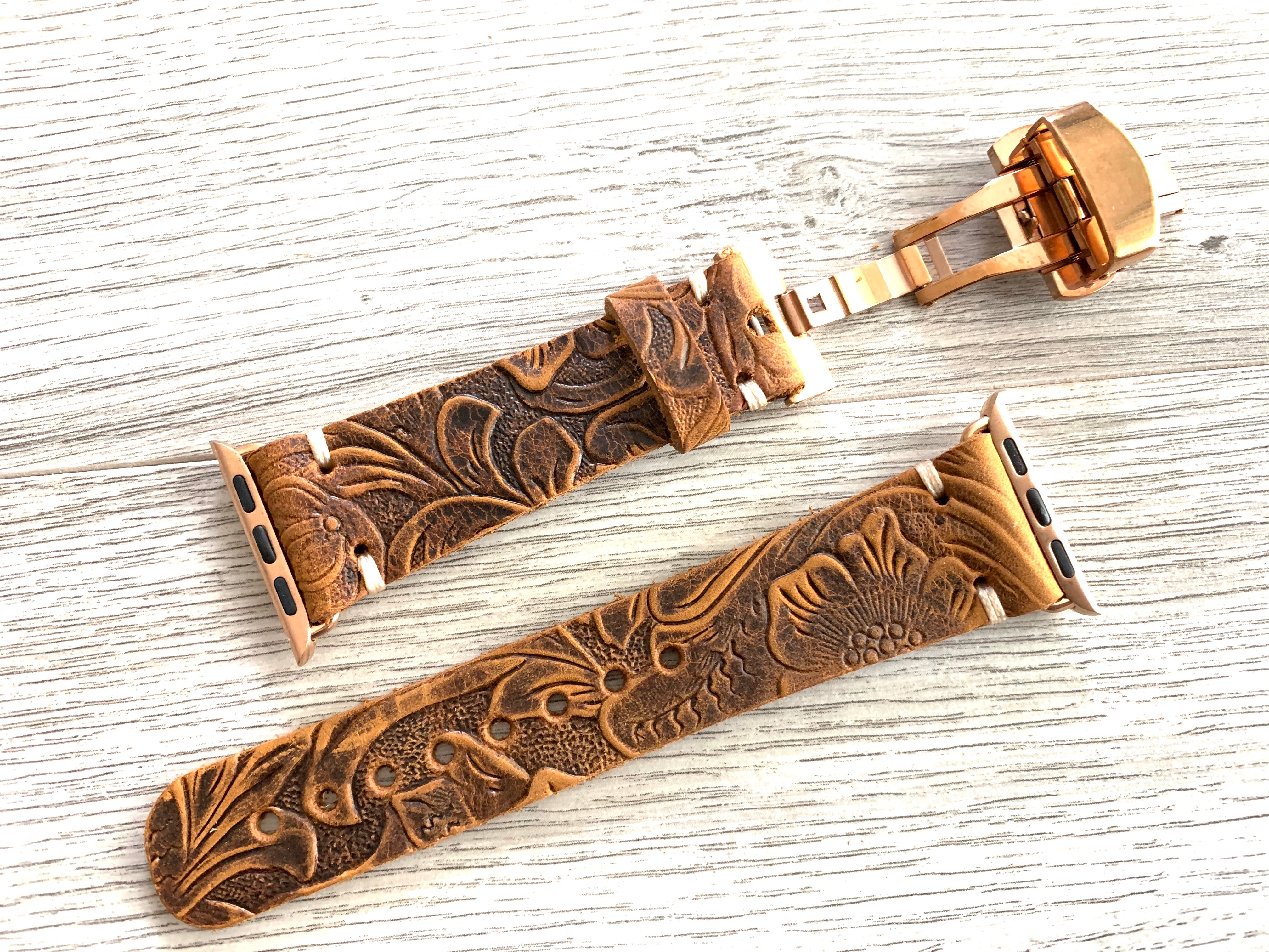 Apple watch band Series 1 2 3 4 5 6 7 8 9 SE 42-44-45-49 mm, 38-40-41 mm, Leather watch band, iWatch band, Apple watch leather band Deployment Buckle