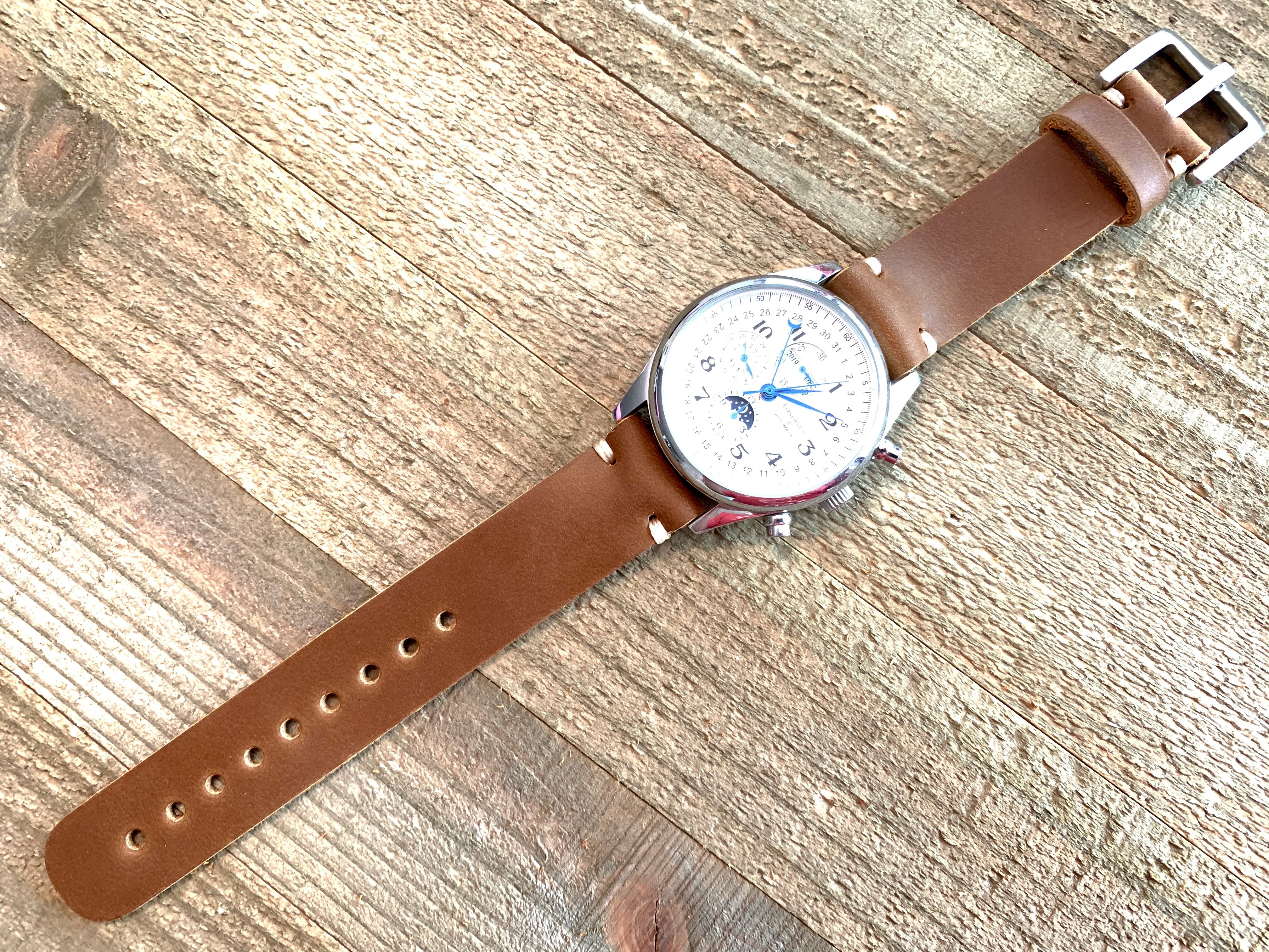 Leather watch strap | Leather Watch Band | Handmade Watch Band | 18 mm, 20 mm, 22mm, 24mm | Bourbon Brown