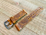 Leather watch strap | Leather Watch Band | Handmade Watch Band | 18 mm, 20 mm, 22mm, 24mm | B Flower