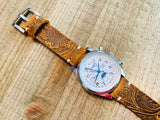 Leather watch strap | Leather Watch Band | Handmade Watch Band | 18 mm, 20 mm, 22mm, 24mm | B Flower