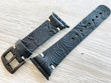Apple watch band Series 1 2 3 4 5 6 7 8  SE 42-44-45 mm, 38-40-41 mm, Leather watch band, iWatch band, Apple watch leather band - B Flower
