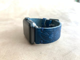 Apple watch band Series 1 2 3 4 5 6 7 8 SE 42-44-45 mm, 38-40-41 mm, Leather watch band, iWatch band, Apple watch leather band Navy Blue Flower