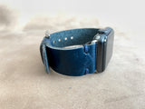 Apple watch band Series 1 2 3 4 5 6 7 8 SE 42-44-45 mm, 38-40-41 mm, Leather watch band, iWatch band, Apple watch leather band Navy Blue Flower