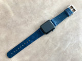 Apple watch band Series 1 2 3 4 5 6 7 8 SE 42-44-45 mm, 38-40-41 mm, Leather watch band, iWatch band, Apple watch leather band Navy Blue Flower