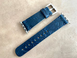 Apple watch band Series 1 2 3 4 5 6 7 8 SE 42-44-45 mm, 38-40-41 mm, Leather watch band, iWatch band, Apple watch leather band Navy Blue Flower