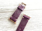 Apple watch band Series 1 2 3 4 5 6 7 8 SE 42-44-45 mm, 38-40-41 mm, Leather watch band, iwatch band, Apple watch leather band - Purple Flower -