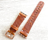 Apple watch band Series 1 2 3 4 5 6 7 8  SE 42-44-45 mm, 38-40-41 mm, Leather watch band, iWatch band, Apple watch leather band - B Flower
