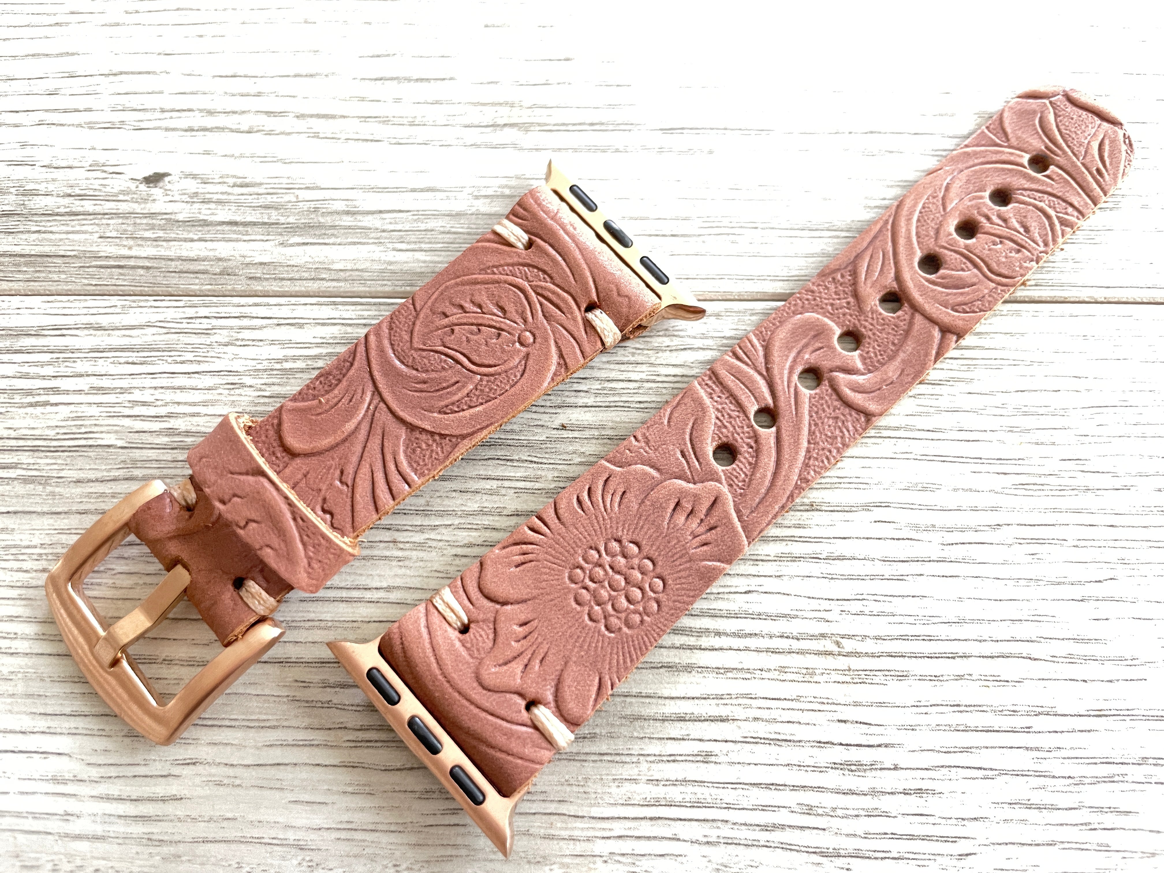 Apple watch band Series 1 2 3 4 5 6 7 8  SE 42-44-45 mm, 38-40-41 mm, Leather watch band, iWatch band, Apple watch leather band - B Flower