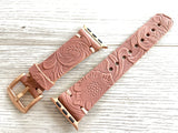 Apple watch band Series 1 2 3 4 5 6 7 8  SE 42-44-45 mm, 38-40-41 mm, Leather watch band, iWatch band, Apple watch leather band - B Flower