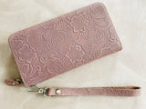 Womens wallet, Leather wallet, Zipper Wallet, Wristlet Wallet | Flower Wallet | BROWN