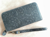 Womens wallet, Leather wallet, Zipper Wallet, Wristlet Wallet | Flower Wallet | BROWN