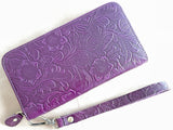 Womens wallet, Leather wallet, Zipper Wallet, Wristlet Wallet | Flower Wallet | BROWN