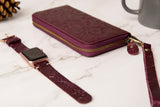 Womens wallet, Leather wallet, Zipper Wallet, Wristlet Wallet | Flower Wallet | PURPLE