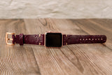 Purple Flower Apple Watch Band 42-44-45 mm, 38-40-41 mm, Leather Watch Band, iWatch band, Apple Watch Leather Band, Series 1 2 3 4 5 6 7 8 SE