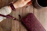 Womens wallet, Leather wallet, Zipper Wallet, Wristlet Wallet | Flower Wallet | PURPLE
