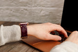 Purple Flower Apple Watch Band 42-44-45 mm, 38-40-41 mm, Leather Watch Band, iWatch band, Apple Watch Leather Band, Series 1 2 3 4 5 6 7 8 SE