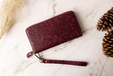 Womens wallet, Leather wallet, Zipper Wallet, Wristlet Wallet | Flower Wallet | PURPLE