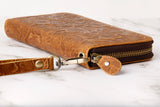 Womens wallet, Leather wallet, Zipper Wallet, Wristlet Wallet | Flower Wallet | BROWN