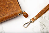 Womens wallet, Leather wallet, Zipper Wallet, Wristlet Wallet | Flower Wallet | BROWN