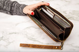 Womens wallet, Leather wallet, Zipper Wallet, Wristlet Wallet | Flower Wallet | BROWN