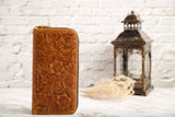 Womens wallet, Leather wallet, Zipper Wallet, Wristlet Wallet | Flower Wallet | BROWN