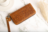Womens wallet, Leather wallet, Zipper Wallet, Wristlet Wallet | Flower Wallet | BROWN