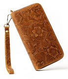 Womens wallet, Leather wallet, Zipper Wallet, Wristlet Wallet | Flower Wallet | BROWN