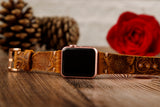 Brown Flower Apple Watch Band 42-44-45 mm, 38-40-41 mm, Leather Watch Band, iWatch band, Apple Watch Leather Band, Series 1 2 3 4 5 6 7 8 SE