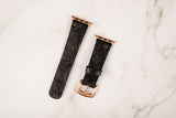 Black Flower Apple Watch Band 42-44-45 mm, 38-40-41 mm, Leather Watch Band, iWatch band, Apple Watch Leather Band, Series 1 2 3 4 5 6 7 8 SE
