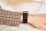 Black Flower Apple Watch Band 42-44-45 mm, 38-40-41 mm, Leather Watch Band, iWatch band, Apple Watch Leather Band, Series 1 2 3 4 5 6 7 8 SE