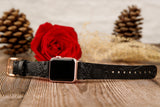Black Flower Apple Watch Band 42-44-45 mm, 38-40-41 mm, Leather Watch Band, iWatch band, Apple Watch Leather Band, Series 1 2 3 4 5 6 7 8 SE
