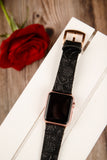 Black Flower Apple Watch Band 42-44-45 mm, 38-40-41 mm, Leather Watch Band, iWatch band, Apple Watch Leather Band, Series 1 2 3 4 5 6 7 8 SE