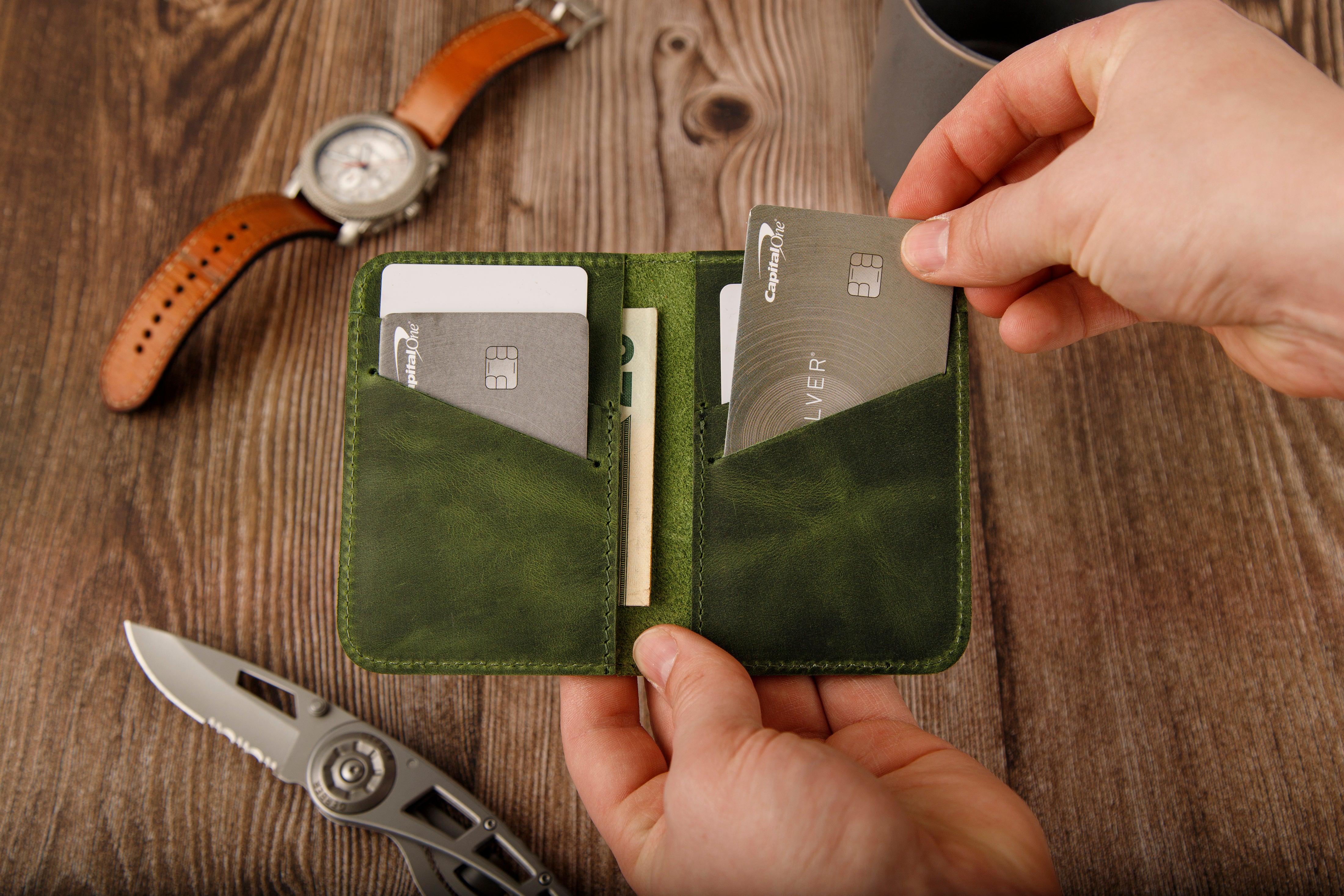 Minimalist Wallet Personalized Card Holder Ultra Slim Wallet Men's Wallet  Women's Wallet, Green