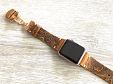Apple watch band Series 1 2 3 4 5 6 7 8 SE 42-44-45 mm, 38-40-41 mm, Leather watch band, iWatch band, Apple watch leather band Deployment Buckle - B. Flower -