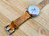 Leather watch strap | Leather Watch Band | Handmade Watch Band | 18 mm, 20 mm, 22mm, 24mm | B Flower