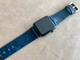 Apple watch band Series 1 2 3 4 5 6 7 8 SE 42-44-45 mm, 38-40-41 mm, Leather watch band, iWatch band, Apple watch leather band Navy Blue Flower