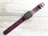 Apple watch band Series 1 2 3 4 5 6 7 8 SE 42-44-45 mm, 38-40-41 mm, Leather watch band, iwatch band, Apple watch leather band - Purple Flower -