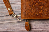 Womens wallet, Leather wallet, Zipper Wallet, Wristlet Wallet | Flower Wallet | BROWN