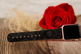 Black Flower Apple Watch Band 42-44-45 mm, 38-40-41 mm, Leather Watch Band, iWatch band, Apple Watch Leather Band, Series 1 2 3 4 5 6 7 8 SE