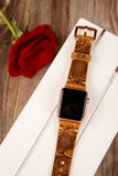 Brown Flower Apple Watch Band 42-44-45 mm, 38-40-41 mm, Leather Watch Band, iWatch band, Apple Watch Leather Band, Series 1 2 3 4 5 6 7 8 SE